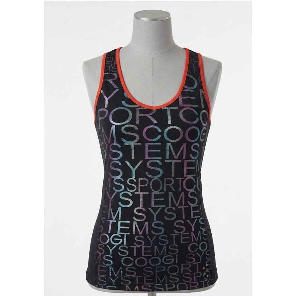 COOGI Sport Systems holographic Logo Tank Top Tee Size M Black Neon Iridescent